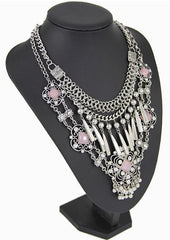 Layered Embellished Metal Droplets Necklace