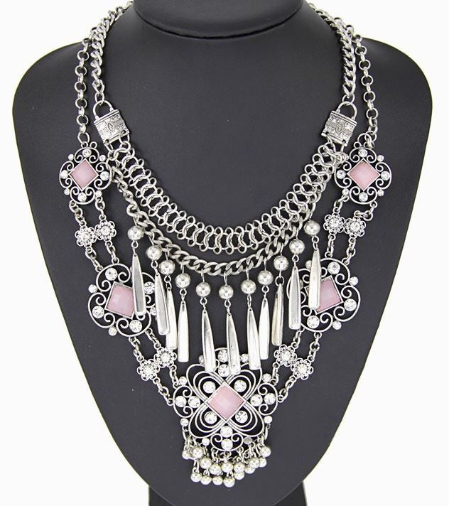 Layered Embellished Metal Droplets Necklace