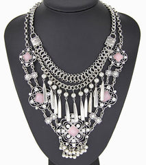Layered Embellished Metal Droplets Necklace