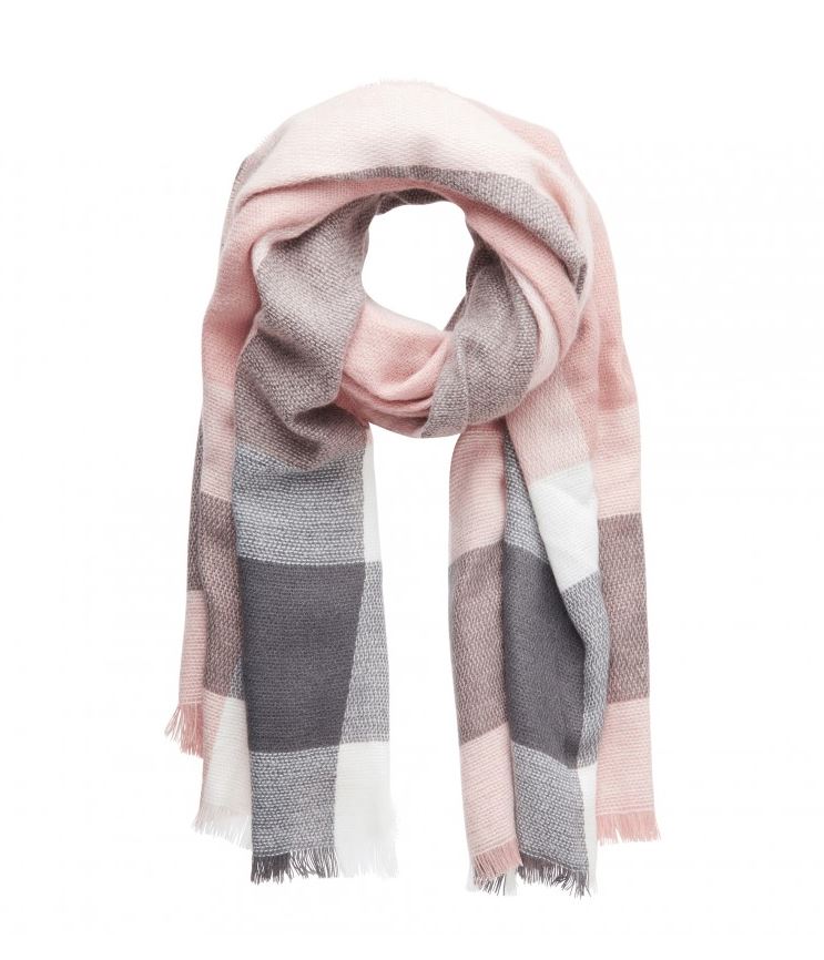 Mad For Plaid Blanket Scarf- Grey Pink