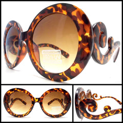 Designer Inspired 'Baroque' Round Sunglasses- Tortoise