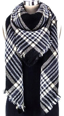 Mad For Plaid Blanket Scarf- Black Taupe